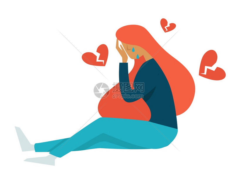 青少年问题春期孤立女格孩哭泣在地底抑郁症中哭泣情绪不稳的恋和痛苦少女哭泣心碎插画图片下载 正版图片 摄图网