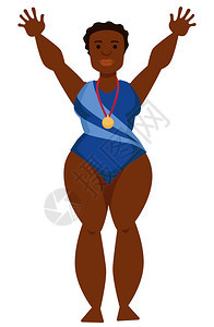 非洲女运动员身穿泳衣带着金牌矢量插画图片