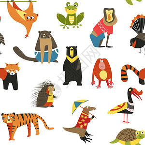 亚洲野生动物和鸟类亚洲野生哺乳动物和鸟类无缝模式野图片