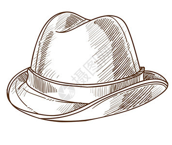 帽子孤立的古草图设计男头饰或古老的附属矢量服装带有条纹单色画头封面或盔男子穿着旧式的流行风格戴帽子的旧式时装设计男头饰或旧式附属图片