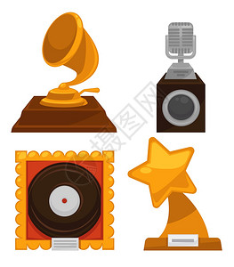 金色奖杯音乐奖或赏孤立物体音乐艺术比赛或最佳歌唱手或作曲家旧奖杯孤立物体插画