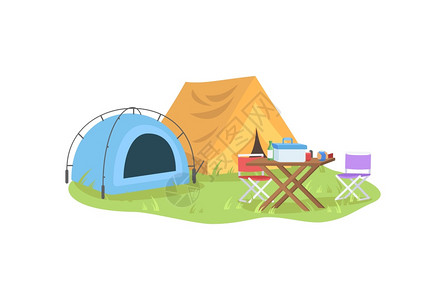 丰富多样户外帐篷露营野餐矢量插画插画