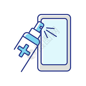 卡通冠状病毒rgb彩色图标手机消毒地表清洁卫生移动电话和消毒喷雾