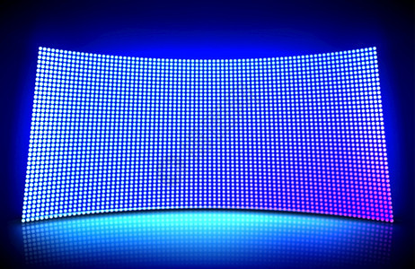 以发光的蓝色和紫点灯光引导的墙面视频屏幕用于体育场或现引导显示的电网模式矢量图示带有二极管灯网格的曲线数字面板光线构造引导墙面视图片