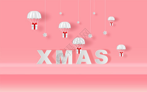 圣诞快乐和新年与假日冬季雪一起在上挂简单的粉红色面背景图片