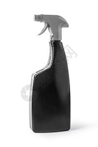 白色背景上隔离的黑色空白塑料喷雾清洁剂瓶包装模板型收藏包含剪切路径图片
