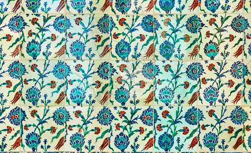 古土耳其陶瓷砖有花状可用作背景图片