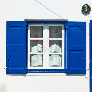 希腊Mykonos岛希腊白色洗脸房屋窗户图片