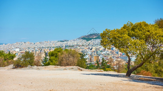 希腊尼姆斐斯山雅典市全景城市观图片
