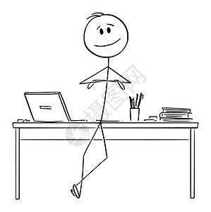矢量卡通插图绘制成功快乐和自信的人企业家或商的理念插图这些人企业家或商靠着办公室桌手交叉图片