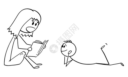 孩子给父母送礼给孩子讲故事的火柴人母亲插画