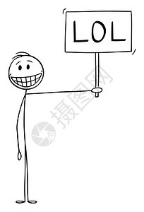 矢量卡通插图绘制微笑快乐的人展现积极情感和持有LOL信号的概念图在互联网Slang通讯中大声笑出来矢量卡通显示笑快乐的人展示积极图片