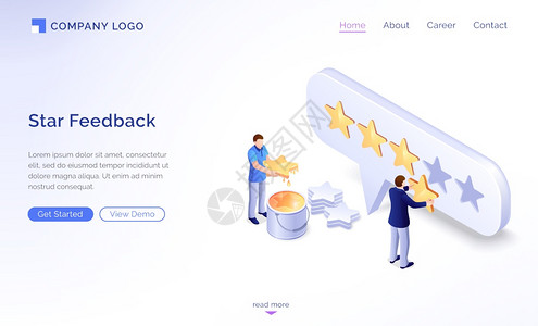 恒星反馈模型横幅积极审查概念服务或应用程序的满意率和质量使用金星的客户评价矢量着陆页恒星反馈模型着陆页图片
