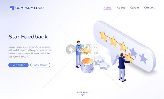 恒星反馈模型横幅积极审查概念服务或应用程序的满意率和质量使用金星的客户评价矢量着陆页恒星反馈模型着陆页图片