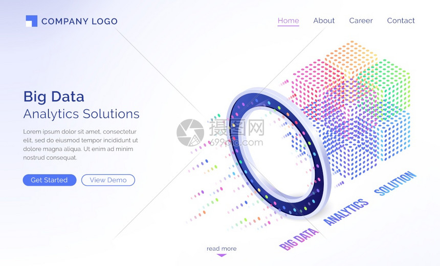大数据分析解决方案是测量着陆页信息技术概念块通过光环流动数据量分析连接3d矢量网络横幅的服务器室大数据分析解决方案是测量着陆图片