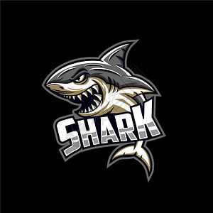 详细的艺术鲨鱼野生标志说明插画