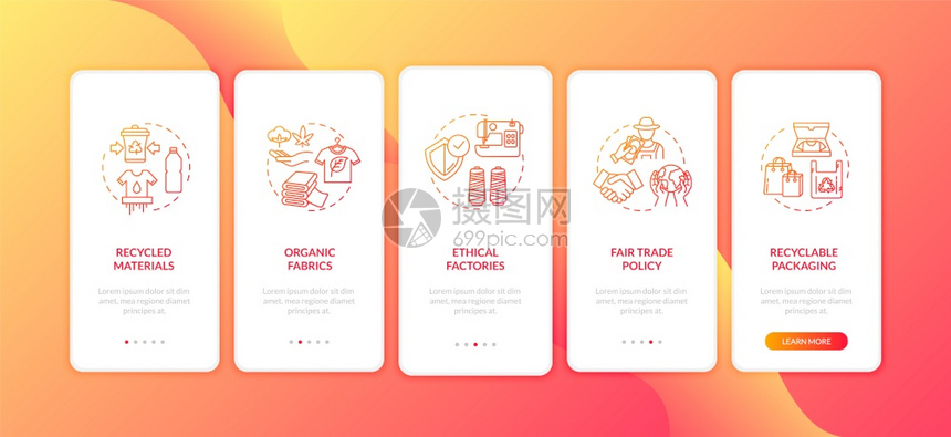 符合道德的材料供应商通过5步图形说明带有RGB颜色插图的UI矢量模板图片