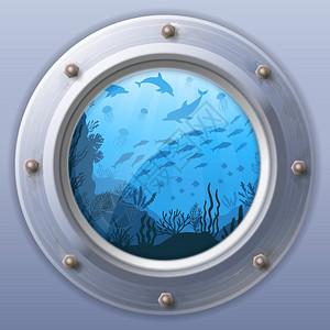 潜水艇窗外的海底世界图片