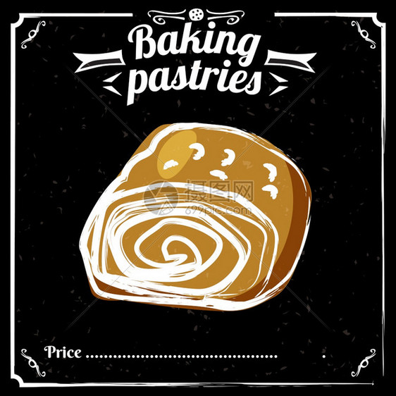 黑板矢量上粉笔面包和糕饼黑板上粉笔面包和糕饼矢量插图图片