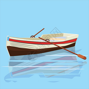 卡通风格湖面上的船矢量插画图片