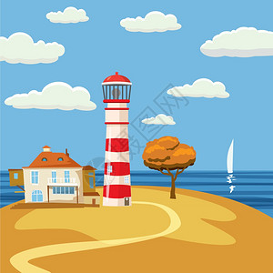海边灯塔插画图片