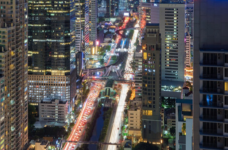 泰国曼谷市中心Sathorn十字路口的空中景象图片