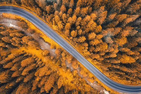 秋季喀尔巴阡山道路的空中美景图片