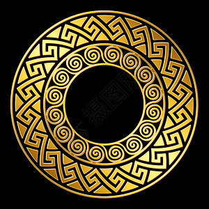 传统金圆希腊装饰品黑色背景的米兰德图案矢量希腊金装饰品Meander图片