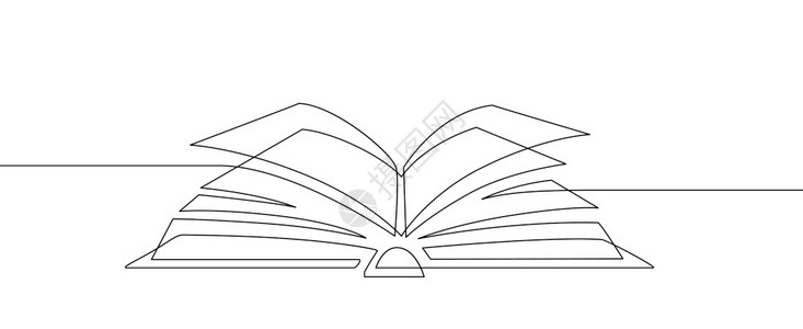 认知的手绘一笔画摊开的书插画