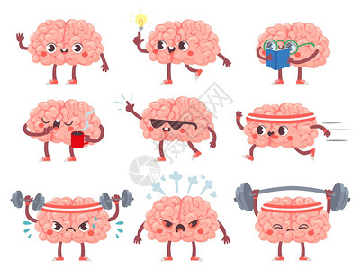 运动健身不同姿势的手绘可爱大脑插画