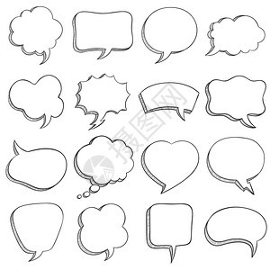 折叠式语音泡空的漫画语言泡不同的信息形状对话框气球和云大纲面团风格矢量集方形矩心脏和云团状的气泡折叠式语音沫空的漫画语言泡不同的图片