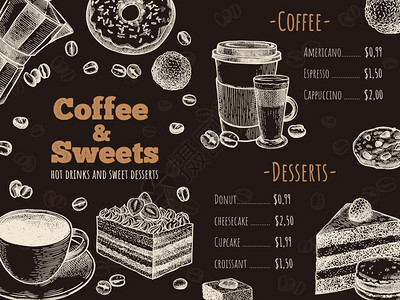 咖啡馆菜单浓缩咖啡甜甜圈高清图片