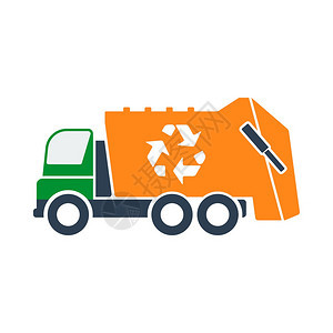 平面彩色回收图标的垃圾车设计图图片