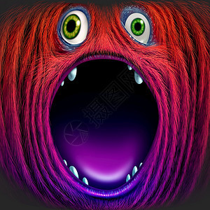红怪兽或傻的Sasquatchavatar大张嘴作为一个毛的野生物作为神圣的象征与3D插图元素图片
