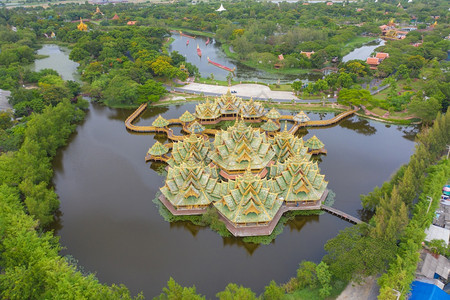 泰国曼谷SamutPrakan省藏湖博物馆公园古代暹罗城的空中顶层景象泰国建筑庙旅游景点标志建筑图片