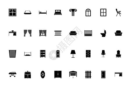 家具黑色设置的固体样式矢量图家具黑色设置的固体样式图像图片