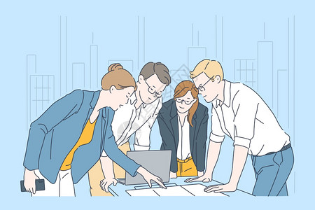 办公工作人员和主任开会的伙伴议讨论项目雇员合作小组的集思广益插画