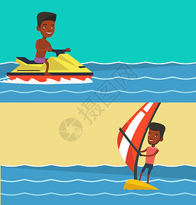 骑水踏板和摩托艇的男子卡通图图片