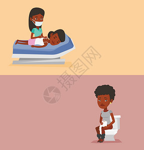 美女隐私两个带有文本空间的医疗横幅矢量平面设计水布局坐在马桶上并