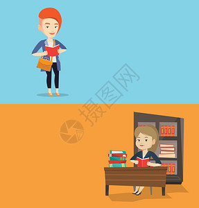 车子 卡通有两个教育横幅上面有文字空间矢量平板设计水布局坐在桌边