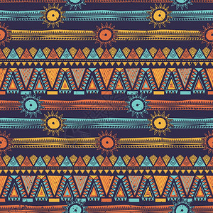 印第安人 雨林民族土著无缝图案几何抽象艺术背景插画