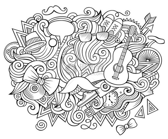 希普斯手画动图有趣的人设计创意艺术矢量背景希普斯符号元素和对象希茨奇构成有趣的人设计图片