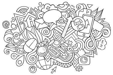 斯默特电话社会手画卡通图纸有趣的媒体设计创意艺术矢量背景互联网