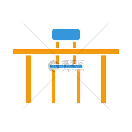桌子和椅图标平面颜色设计矢量说明图片