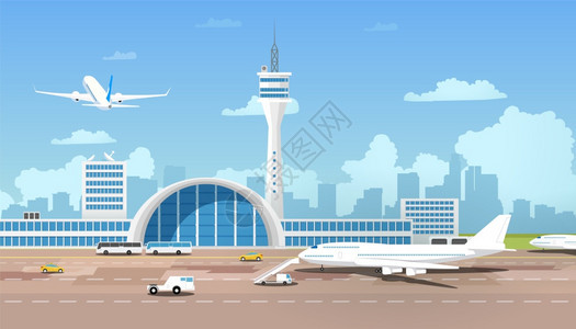 现代机场终点站和运出卡通矢量图图片