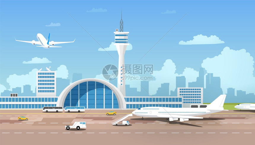 现代机场终点站和运出卡通矢量图