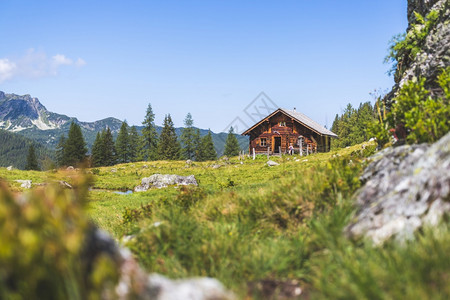 奥地利的山丘小屋阿尔卑斯山脉的自然景观图片