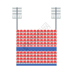 带座椅和浅马斯特图标的论坛体育馆平面彩色设计矢量说明图片