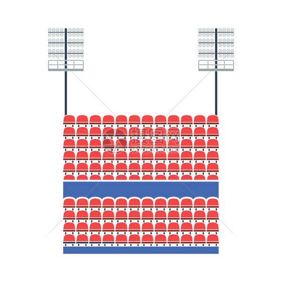 带座椅和浅马斯特图标的论坛体育馆平面彩色设计矢量说明图片