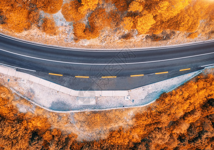 无人机在上空拍摄的森林道路景象图片